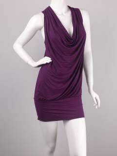Purple Draped Sleeveless Banded Hip Mini Dress Tunic