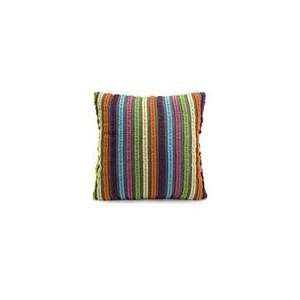  18 Bright Multi Colored Striped Square Cotton Pillow