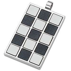  Stainless Steel and Leather Pendant with Square Design 