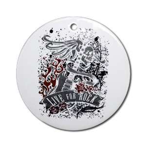 Ornament (Round) Live For Rock Guitar Skull Roses and 