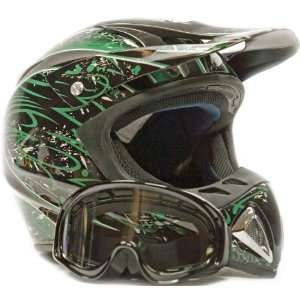 Adult ATV Motocross Helmet and Goggles Dirt Bike or Motorcycle GREEN 