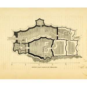  1857 Wood Engraving Castle Timagusko Japan Ground Plan Matthew 