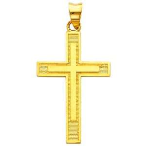  14K Yellow Gold Religious Cross Charm Pendant The World 
