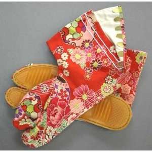   Red Tabi Boots Flower Pattern 7 Kohaze Cotton 100% Rubber bottom 26cm