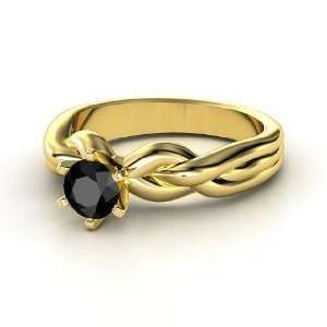   Eternal Braid Solitaire Ring, Round Black Diamond 14K Yellow Gold Ring