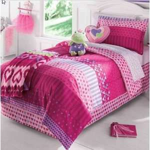 Pink Princess Hearts Girls Twin Comforter Set (6 Piece Bed In A Bag 
