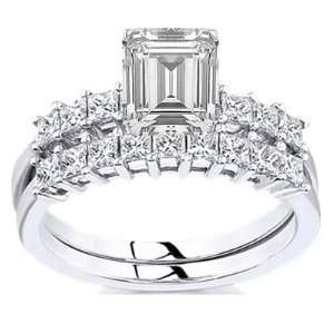 00 Total Carat Emerald & Princess Cut Diamond Bridal Ring Set in 18k 