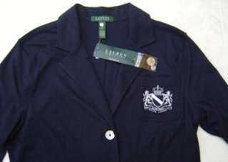Pima Cotton Crest Crown Polo Ralph Lauren Women L Blazer Jacket Button 