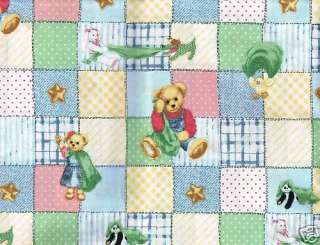 Quilt Quilting Fabric Baby Blue Jean Teddy Bear Blankie Blue Pink 