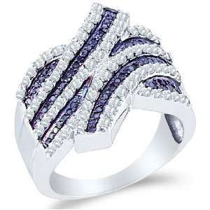 Size   4   10k White Gold Blue and White Diamond Channel Set Round Cut 