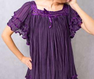 Vtg 70s Purple CROCHET gauze Angel INDIA dress tunic  