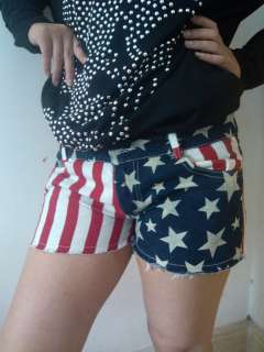   Girls USA American Flag Star Jeans Short Pants Cowboy Demin  