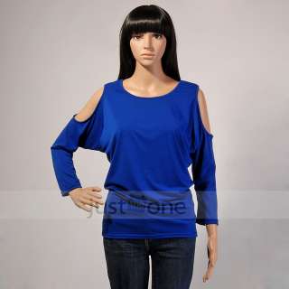 Womens Girls Sexy Open shoulder Batwing Sleeve Loose Casual Tops 