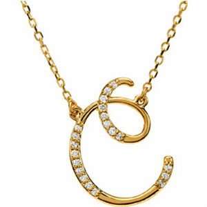  14k Yellow Gold Charming C Initial Diamond Necklace 