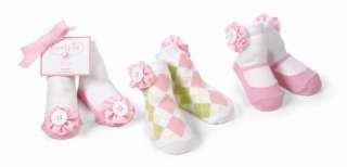 Mud Pie Girl Baby Socks Ribbon Button Argyle Pink Green  