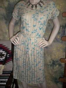 vtg 70s DIY TuRQuoiSe HAND KNIT belted SWEATER dress S  