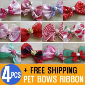 Pet Dog Cat Hair Bows Ribbon Rubber band new 4 Pcs KOR  