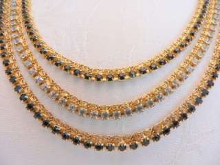 Gorgeous Hobe black and clear rhinestone 3 strand necklace with 