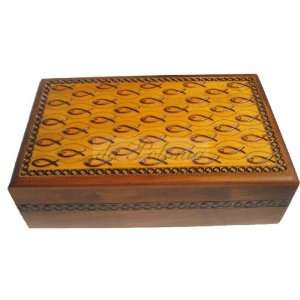 Wooden Box, 5021, Polish Handcrafted Keepsake Box with a Branded Fish 