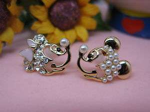    Very Lovely Mickey Minnie Mouse rhinestones & Pearl stud Earrings