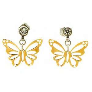   Crystals and Gold Vermeil Plated Butterfly Stud Earrings Jewelry