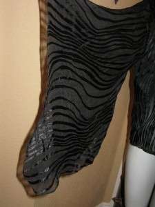 NWT MING WANG Black Silk Sheer Burn Out Zebra Elegant Evening Jacket S 