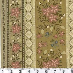   Garden Floral Stripe Olive Fabric By The Yard Arts, Crafts & Sewing