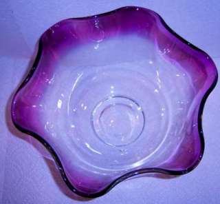 GLASS CLEAR PURPLE FLUTED PUNCH FRUIT SERVING BOWL DISH MEDIUM SIZE 