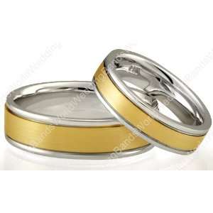 Two Tone His and Her Wedding Ring Set 6.50mm and 5.00mm Wide, Satin 