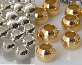 6mm Round Large Hole Metal Beads Choose Color/Qty  