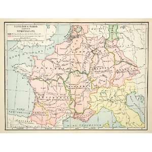  1888 Print Map Frankish Kingdom Merovingians Italia 
