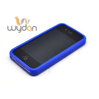 New Blue TPU Bumper Case iPhone 4G w/ Screen Protector  