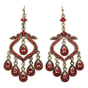  Crystal Pave Vintage Chandelier Luxury Earring Red 