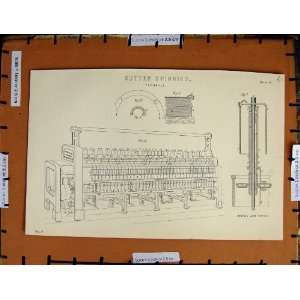  Old Print C1800 1870 Cotton Spinning Throstle Machinery 