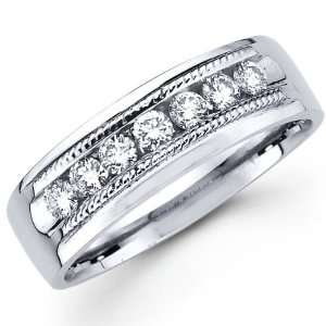  Round Diamond 14K Milgrain Edge Channel Set Wedding Ring 
