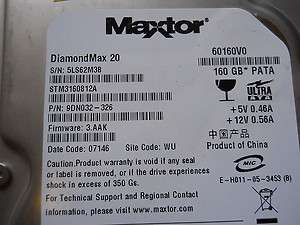 MAXTOR DIAMONDMAX 20 160GB ATA HARD DRIVE STM3160812A 9DN032 326 