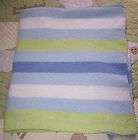   Green/Whi​te Striped Polyester/Chen​ille Knit Baby Boy Blanket EUC