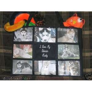  I Love My Siberian Husky Personalized Photo Tote Bag Navy 