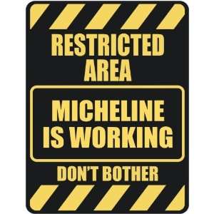   RESTRICTED AREA MICHELINE IS WORKING  PARKING SIGN 