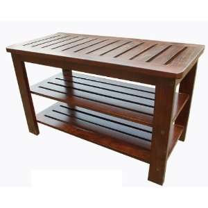  Michaela Shoe Bench with 2 Shelves   in Mahogany Wood 