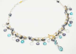 14K London Topaz Iolite Aquamarine Moonstone Necklace  