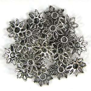 160 12mm silver plated pewter filigree flower bead caps 