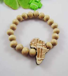 Good Wood Style Africa Mape Pendant Beads Bracelet Rosary tank,black 