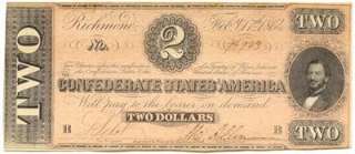 Secretary of Confederate States Judah Benjamin 1864 Civil War $2 #70 