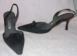 Black Leather Manolo Blahnik Sling Back 3 inch heels Shoes Size 38 