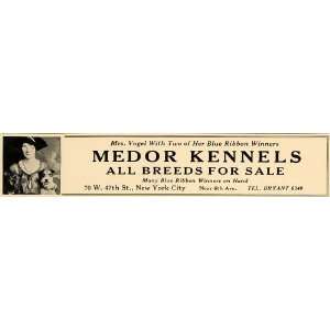  1924 Ad Medor Kennels Breed Blue Ribbon Mrs Vogel Dogs 