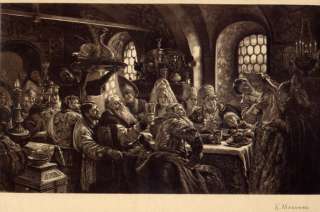Makowski Etching 1883 Russian Wedding Feast Print  