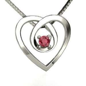 Infinite Heart Pendant, Platinum Necklace with Ruby