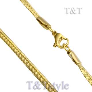 3mm 14K Gold GP Stainless Steel Flat Snake Chain Necklace (C66 