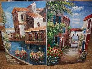 Set   2 Oil Paintings, Venice Italy Villiage Scenes, Large 24x36 